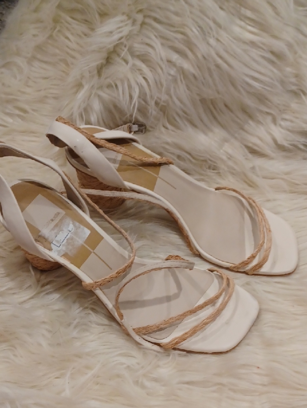 Dolce Vita Cream Strappy Woven-Heel Sandals